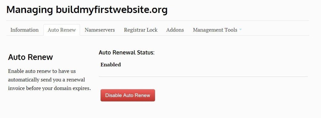 disable domain auto renewal